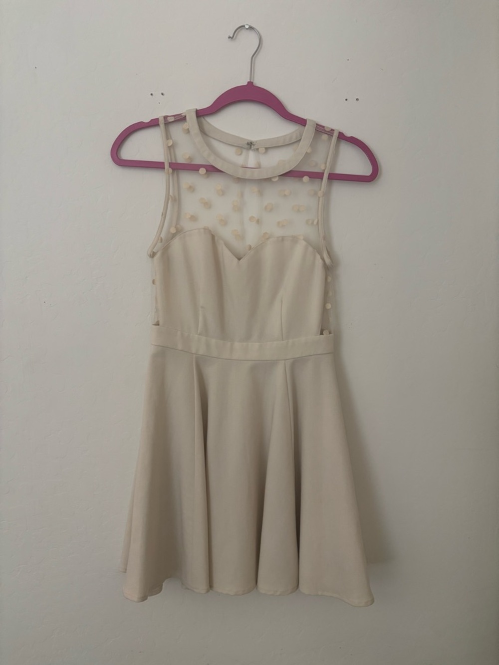 Coincidence & Chance Beige Mesh Polka Dot Fit & Flare Dress Size S